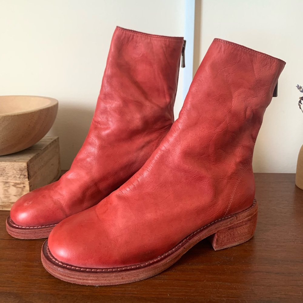 Guidi red leather zip boots
